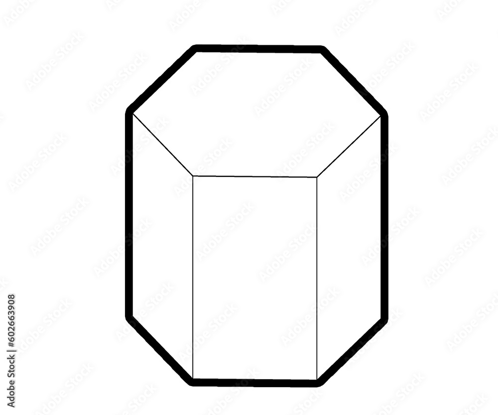 Vector illustration of hexagonal prism isolated on white. exagonal crystal for icon, print, geometry design. Hexagonal prism clipart. Package and box template Vector illustration of hexagonal prism isolated on white. exagonal crystal for icon, print, geometry design. Hexagonal prism clipart. Package and box template
