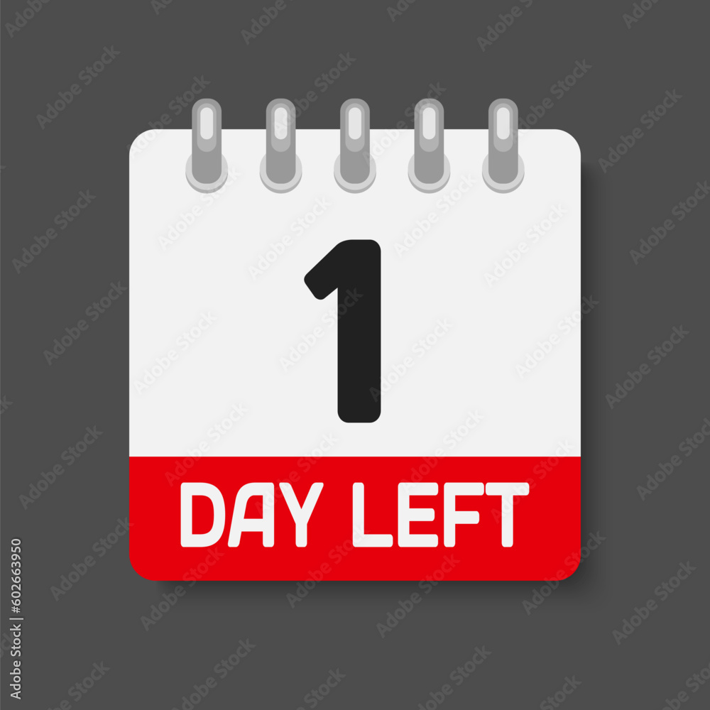 Countdown daily page calendar icon - 1 day left Countdown daily page calendar icon - 1 day left