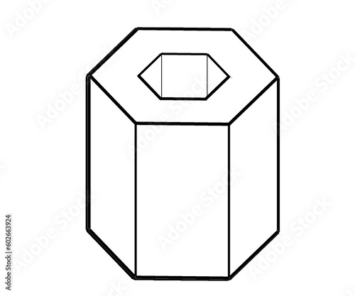 Vector illustration of hexagonal prism isolated on white. exagonal crystal for icon, print, geometry design. Hexagonal prism clipart. Package and box template