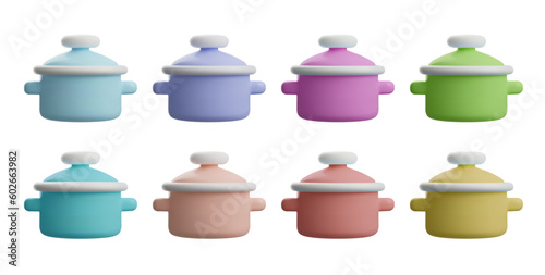 Set of realistic colorful pots 3D style, vector illustration