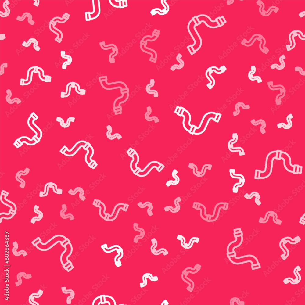 White line Industry metallic pipe icon isolated seamless pattern on red background. Plumbing pipeline parts of different shapes. Vector White line Industry metallic pipe icon isolated seamless pattern on red background. Plumbing pipeline parts of different shapes. Vector