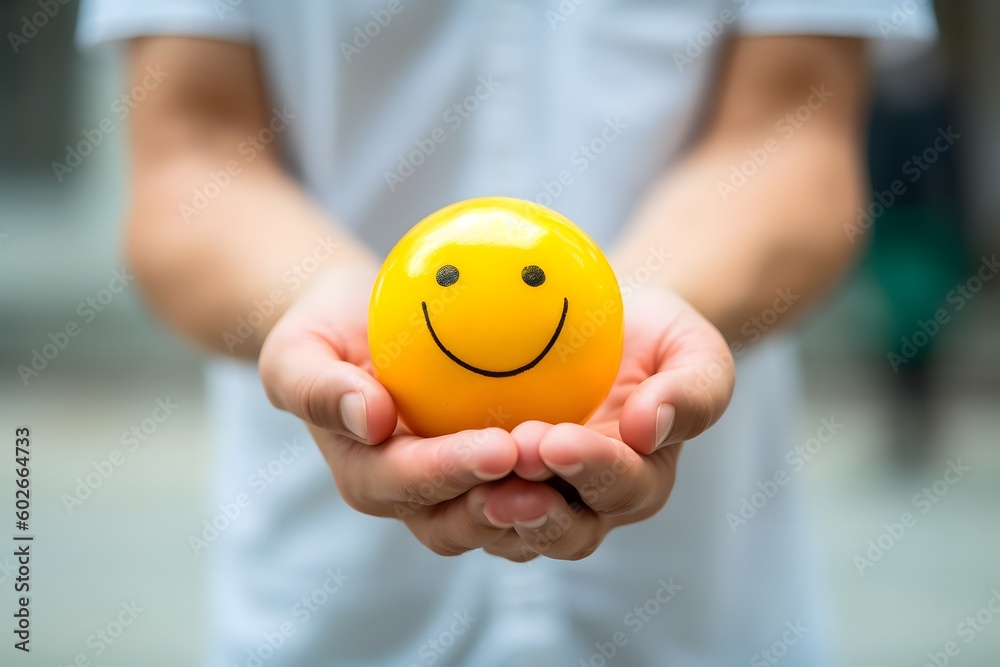 Positive Feedback: Hands Holding Happy Smiling Face for Mental Health Day