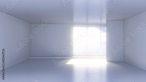 3D Rendering of Minimalistic Bright Interior with Windows