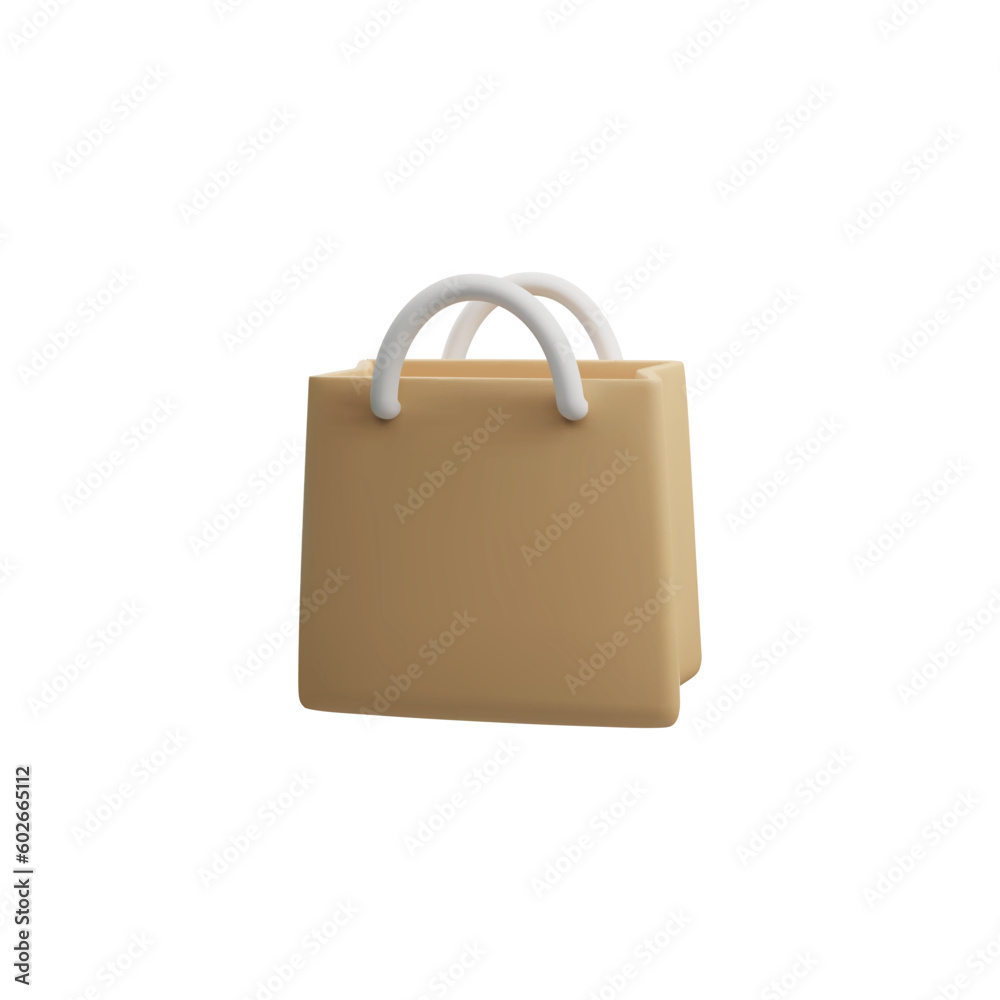 Paper bag in 3d style, vector illustration isolated on white background.
