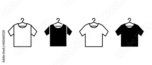 T-shirt on hanger vector icons set. Clothing shop or laundry, clothes cleaning symbol
