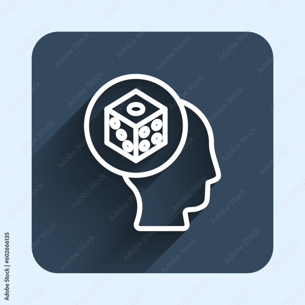 White line Game dice icon isolated with long shadow background. Casino gambling. Blue square button. Vector White line Game dice icon isolated with long shadow background. Casino gambling. Blue square button. Vector
