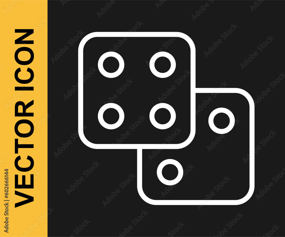 White line Game dice icon isolated on black background. Casino gambling. Vector White line Game dice icon isolated on black background. Casino gambling. Vector