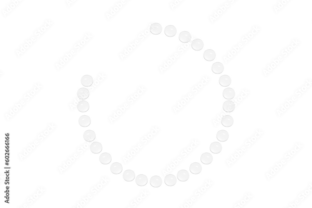 Drops of transparent gel or water are arranged in the shape of a not full circle. PNG Drops of transparent gel or water are arranged in the shape of a not full circle. PNG