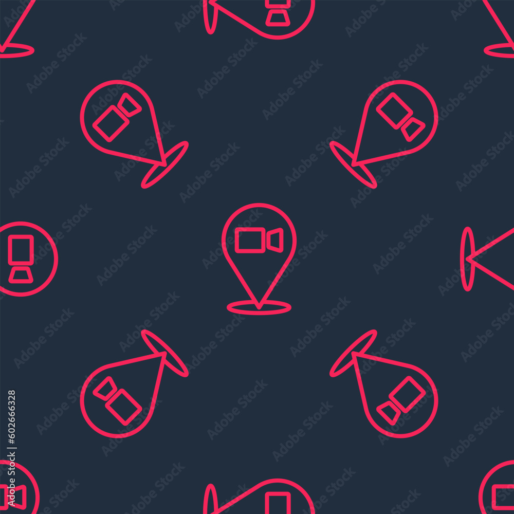 Red line Video chat conference icon isolated seamless pattern on black background. Online meeting work form home. Remote project management. Vector Red line Video chat conference icon isolated seamless pattern on black background. Online meeting work form home. Remote project management. Vector