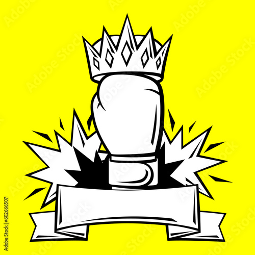 Emblem with boxing gloves. Box club label. Sport illustration in cartoon style.