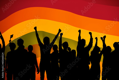 people rising up lgbt rainbow pride flag Generative AI