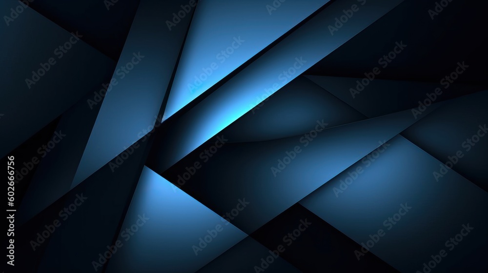 Black blue abstract modern background for design. Dark. Geometric shape. 3d effect. Diagonal lines, stripes. Triangles. Gradient. Light, glow. Metallic sheen. Minimal. Web banner.