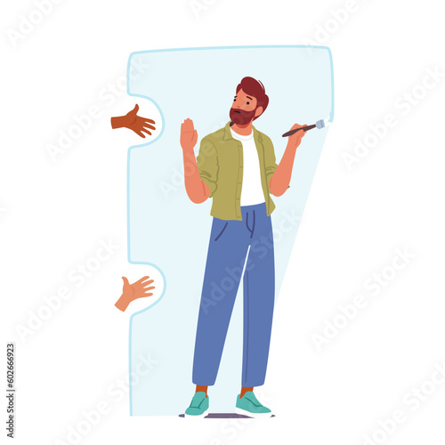 Man Drawing Protective Border Around Himself, Creating A Boundary Of Safety And Solitude, Cartoon Vector Illustration