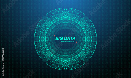 Big Data Visualization Logo Template concept. Quantum Computing Technology. Artificial Intelligence. IOT Banner. Blockchain technology. Futuristic vector.