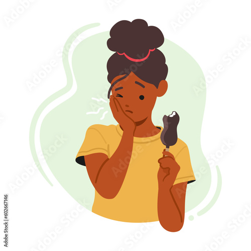 Woman With Ice Cream Experiences Toothache. Female Character Grimacing, Holding Jaw, Regrets Indulgence As Cold Treat