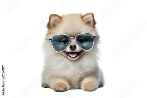 Pomeranian Dog with Blue Sunglasses, Isolated on Transparent Background, AI Generative