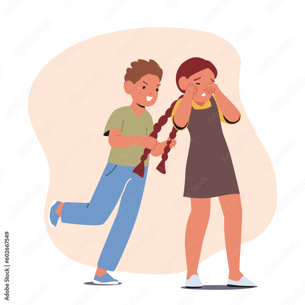 Playful Boy Teasing Girl By Pulling Her Pigtails, Causing Her To React With A Mix Of Annoyance And Amusement Playful Boy Teasing Girl By Pulling Her Pigtails, Causing Her To React With A Mix Of Annoyance And Amusement