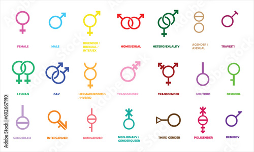 Tableau sur toile Gender icons set isolated vector symbols collection on white