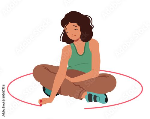 Woman Drawing Circle Around Self. Female Character Creating Boundary, Claiming Space Cartoon Vector Illustration