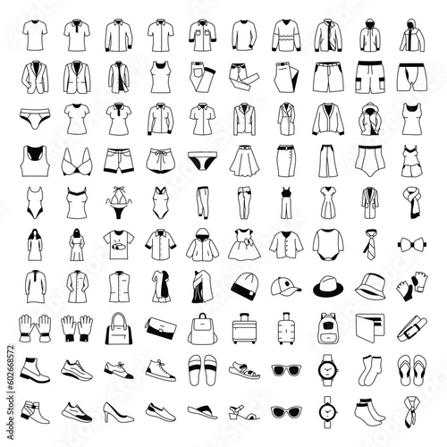 Clothing and accessories vector icon set