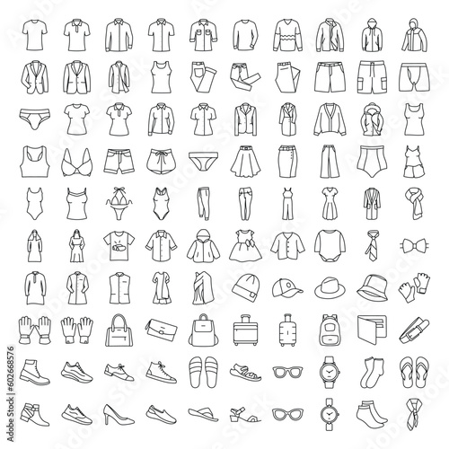 Clothing and accessories vector icon set