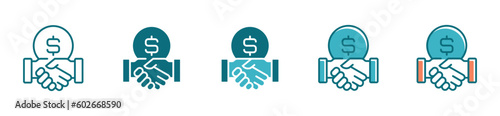 team management cooperation agreement icon with handshake and dollar coin for partnership consulting signs vector 