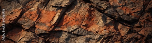 Dark red orange brown rock texture with cracks. Close-up. Rough mountain surface. Stone granite background for design. Nature. Wide. Panoramic.