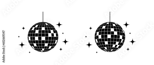 Disco ball vector icons set. Disco ball shining stars symbol. Disco light graphic design template logo