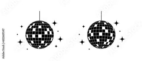 Obraz Disco ball vector icons set. Disco ball shining stars symbol. Disco light graphic design template logo