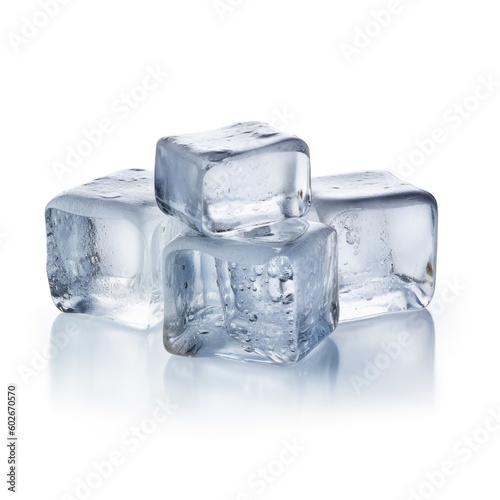 Ice cubes isolated on white background. Generative AI