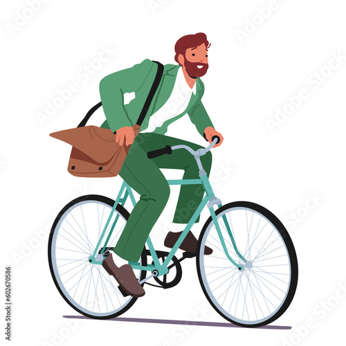 Eco-friendly Transportation Choice Concept. Man Cycling, Reducing Carbon Emissions, Promoting Sustainability