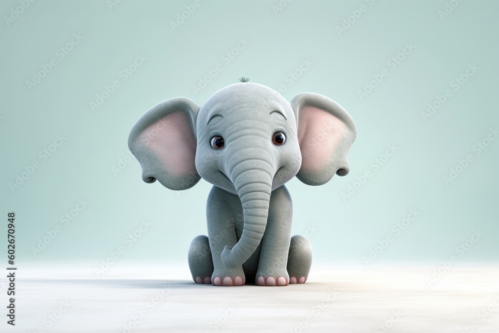 Cute Cartoon Baby Elephant Character (Generative AI)