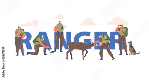 Ranger Concept, Forester Character Feeding Deer, Providing National Park Services, Issues Fine, Care of Trees