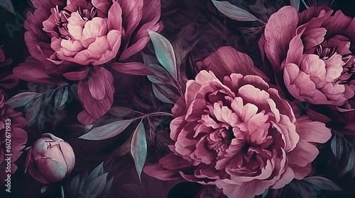 Fototapeta Naklejka Na Ścianę i Meble -  peonies art, rustic painting, background illustration, wallpaper mural art. Generative AI