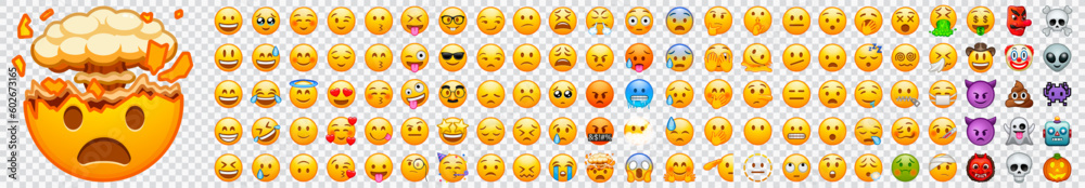 Big set of iOS emoji. Funny emoticons faces with facial expressions. Full editable vector icons. iOS emoji. Detailed emoji icon from the Telegram app. WhatsApp, Facebook, twitter, instagram. - obrazy, fototapety, plakaty 