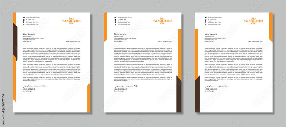 Professional Clean Letterhead Template in Black and Orange Professional Clean Letterhead Template in Black and Orange