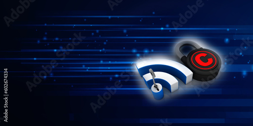 3d illustration WiFi symbol with copyright protection lock