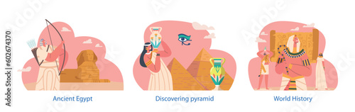 Ancient Egyptians Pharaoh, Archer, Shaman, and Women Characters. People of Egypt Civilization, Important Society