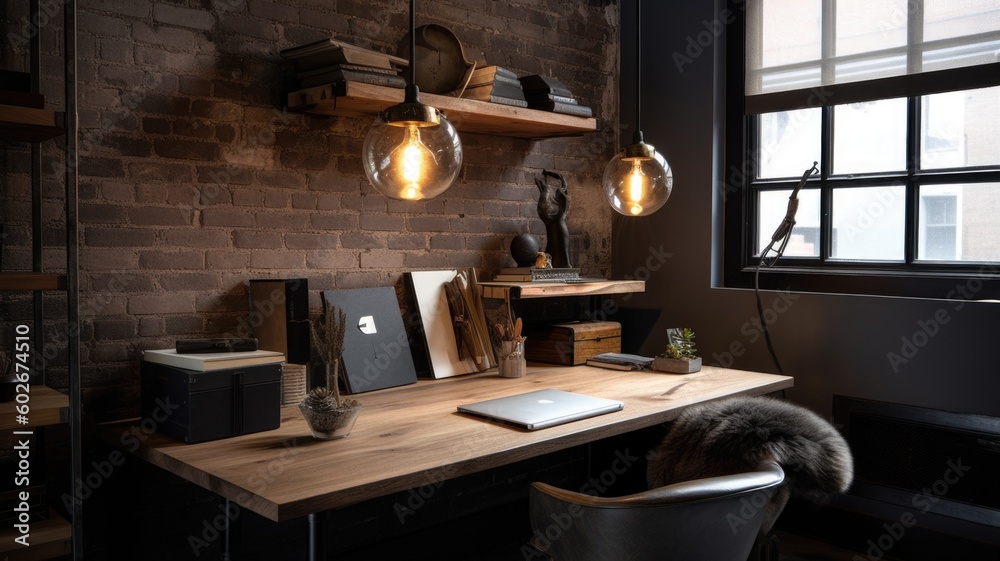 A closer look at Exposed Brick Industrial Home Office Design