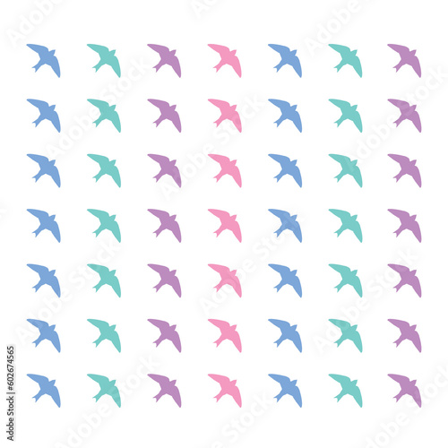 Pastel Birds Flying Pattern Purple Martin Silhouettes