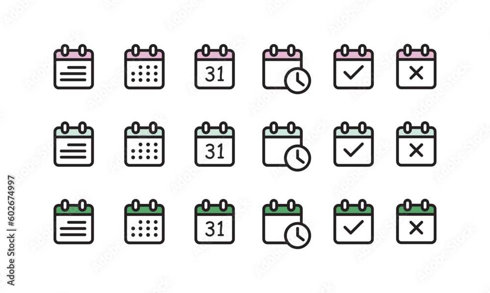 calendar icon set isolated vector pack, simple illustration made with isometric grids