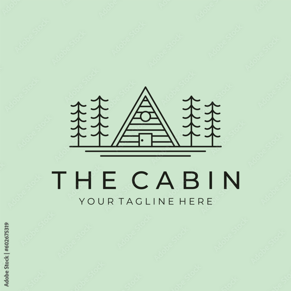 logo the cabin or cottage line art minimalist simple vector logo illustration design