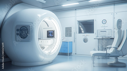 Modern medical office on spaceship. Stylish futuristic room with medical equipment. Generative AI