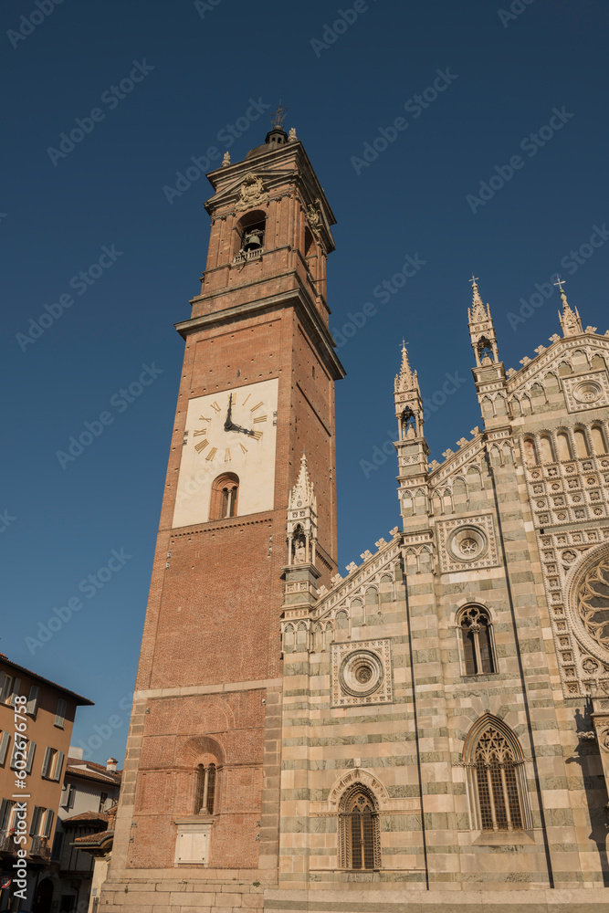 Cathedral with Bell Tower in a Sunny Day in Monza, Lombardy in Italy.