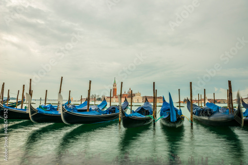 Gondola In Front Of Island San Giorgio Maggiore in Venice  Veneto  Italy.