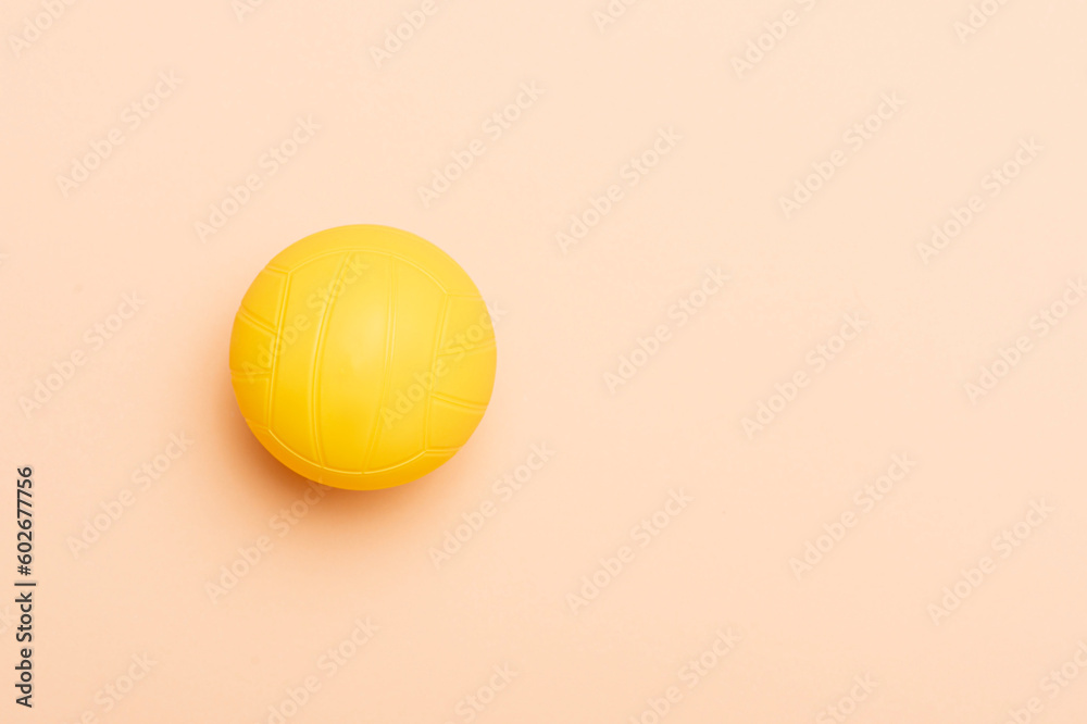Spike ball game yellow ball on camel color background. Horizontal sport theme poster, greeting cards, headers, website and app