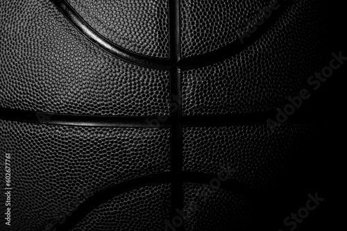Closeup detail of black basketball ball texture background. Horizontal sport theme poster, greeting cards, headers, website and app