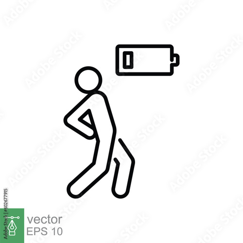 Tiredness icon. Simple outline style. Tired person, burnout, fatigue, sick, battery energy low charge concept. Thin line symbol. Vector illustration isolated on white background. EPS 10.