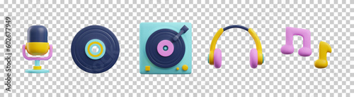 Set of bright colorful music tools 3D style, vector illustration
