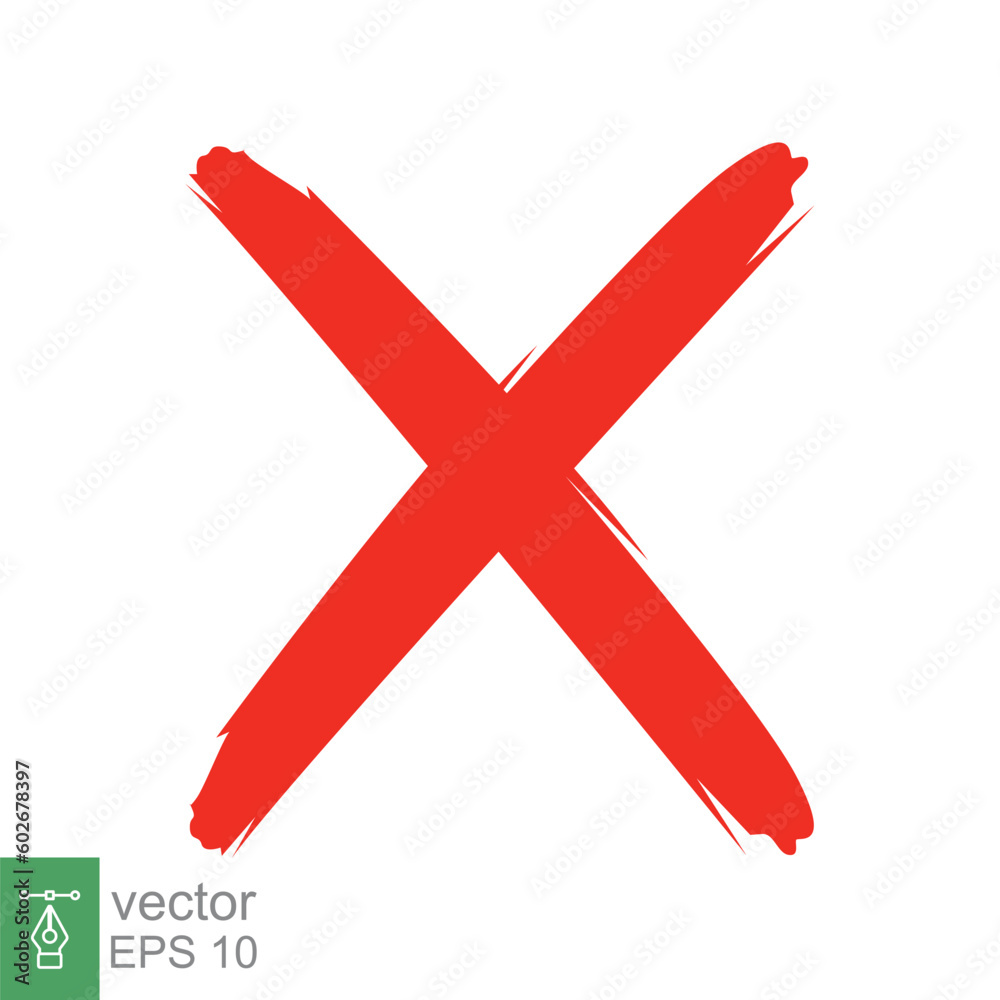 Red X wrong sign. Abstract cross mark brush style. Cancel, danger concept. Flat symbol. Vector illustration isolated on white background. EPS 10. Red X wrong sign. Abstract cross mark brush style. Cancel, danger concept. Flat symbol. Vector illustration isolated on white background. EPS 10.